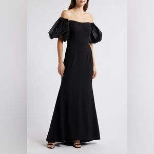 Eliza J Black Strap Dress with Puff Sleeve